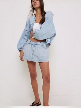 We The Free Light Blue Denim Mini Skort - Women